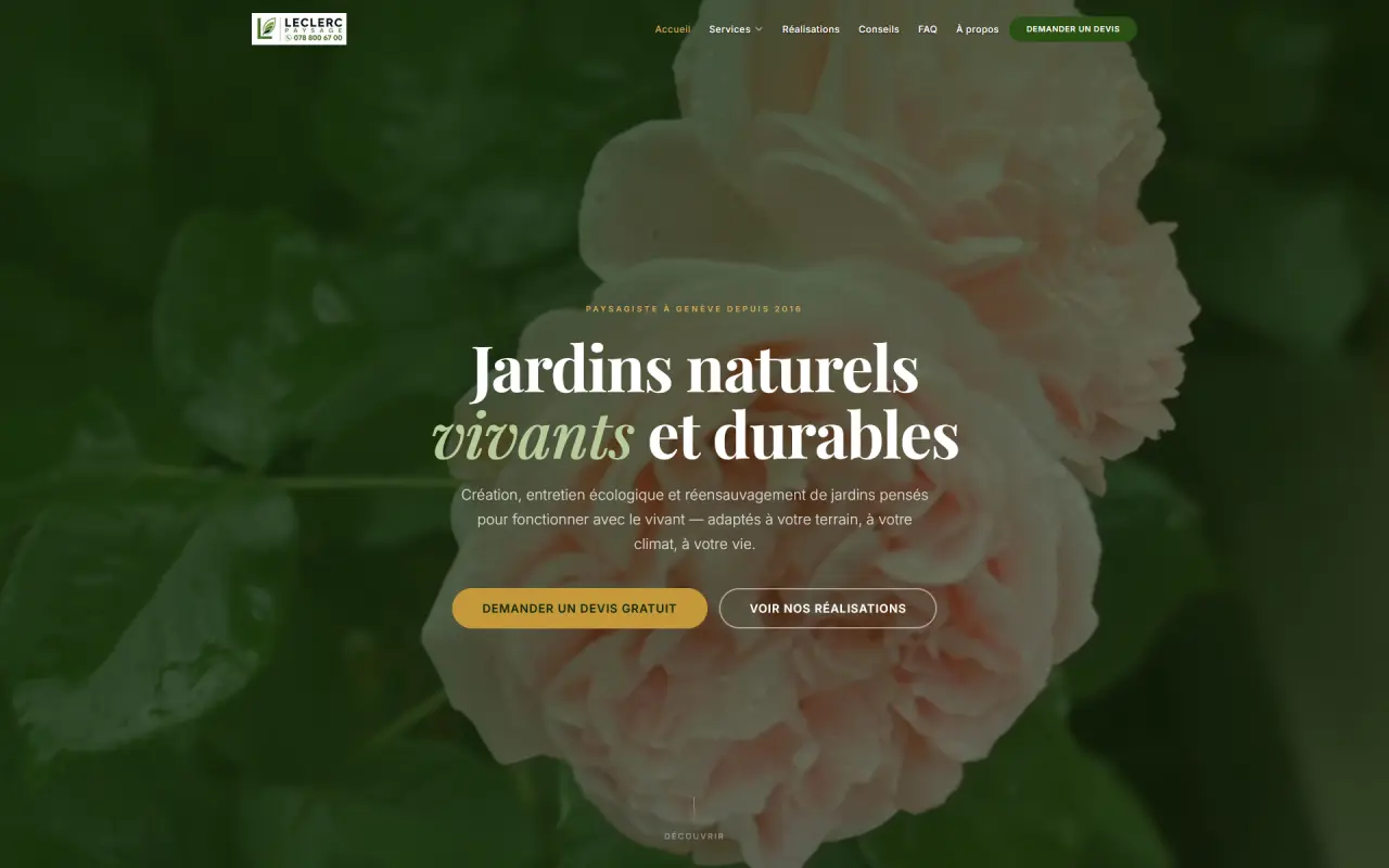 Site web réalisé pour Leclerc Paysage Sàrl — développeur web Genève